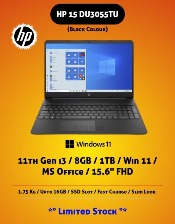 HP 15 Notebook Laptop i3 11th/win 11/ 8GB RAM / 1Tb / MS OFFICE